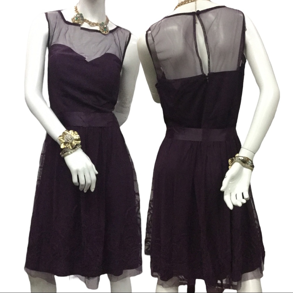*New* Eliza J Women’s Burgundy embellished flare mesh embroidery Dress size 1X